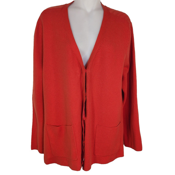 Cabi Cardigan Sweater Womens XL Passage Ribbed V-Neck Pockets Molten Lava 3888 - Picture 1 of 14